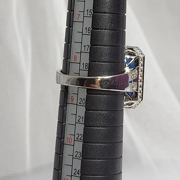Blue Princess Cut Cabochon w Diamond chip accent 925 Sterling Silver Ring Sz 8.5 - Picture 8 of 8